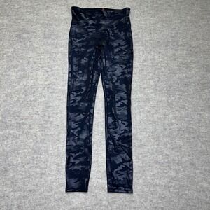 Spanx Camo Leggings Women Small Shiny‎ Black Activewear Workout Compression
